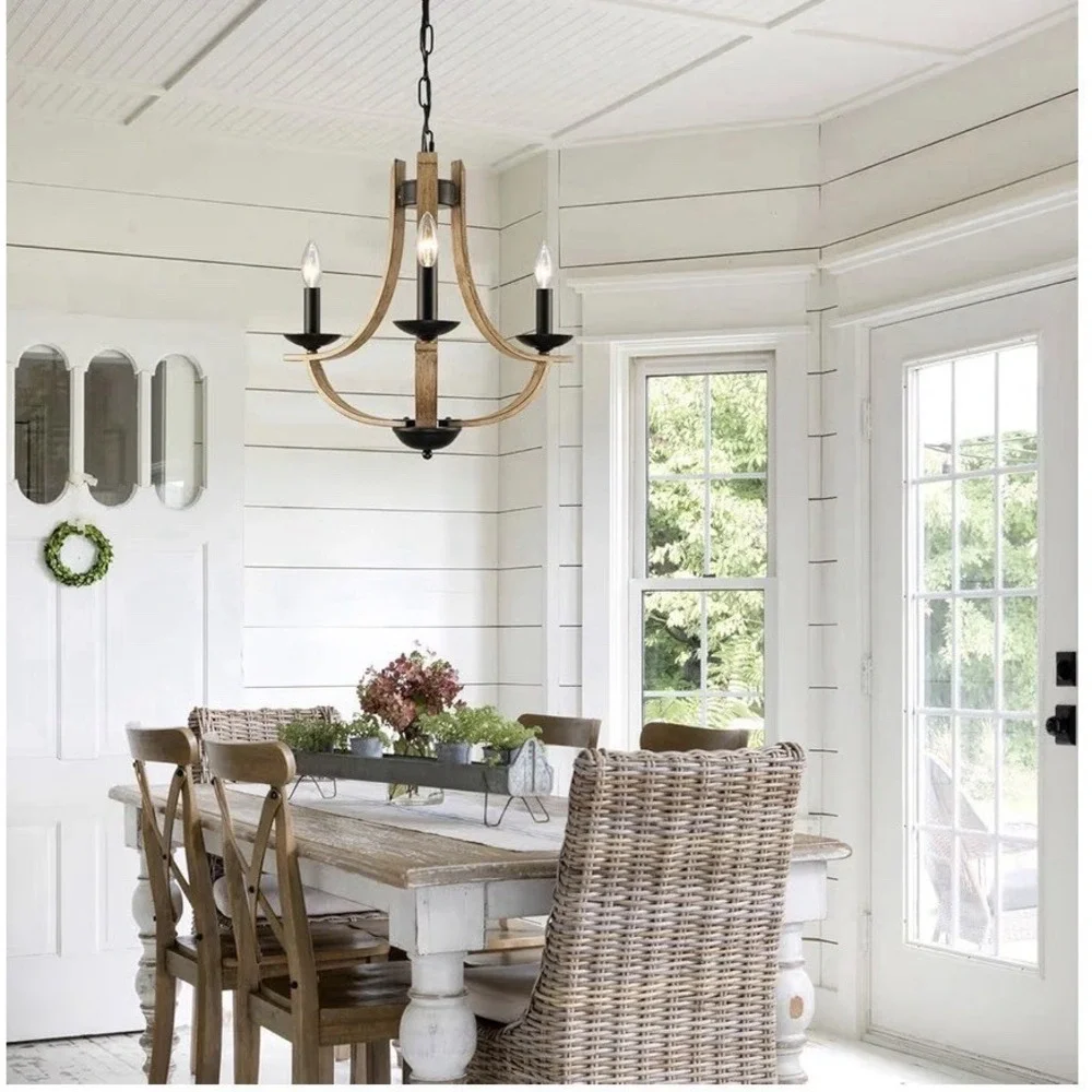 Farmhouse Chandelier For‎ Dining Room 3 Light 19